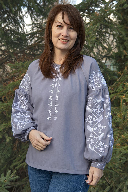 Вишиванка для хлопчиків із довгим рукавом лляна, темно-сіра Київ - фото 6