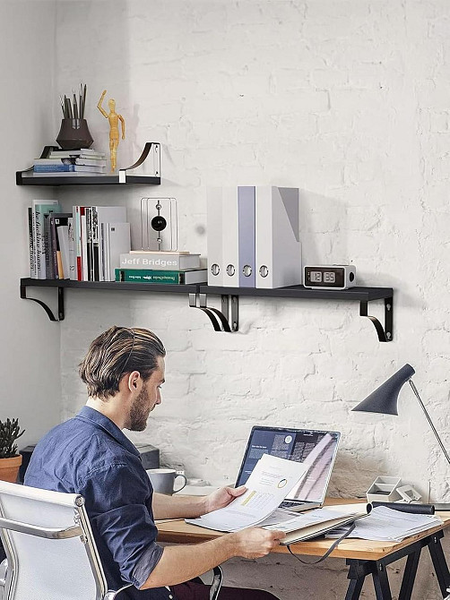 Полиця Pipishell PIFS01B-UK Чорний 3 полиці дерев'яні Paulownia металова конструкція дизайнерська настінна навісна до 10 кг Київ - фото 5