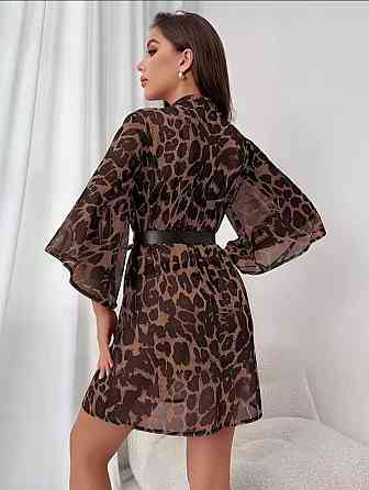 Халат с поясом женский прозрачный короткий леопардовый Киев