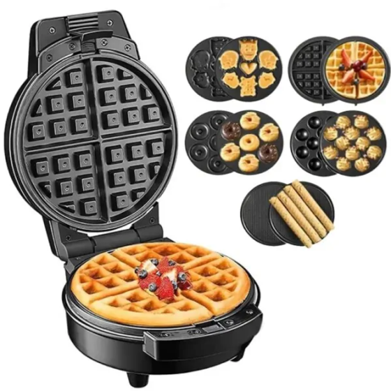 Мультипекарь Sokany SK-08105 5 в 1 600 Вт с антипригарными панелями: для вафель, коржей, пончиков, орешков, фигурного печенья Киев