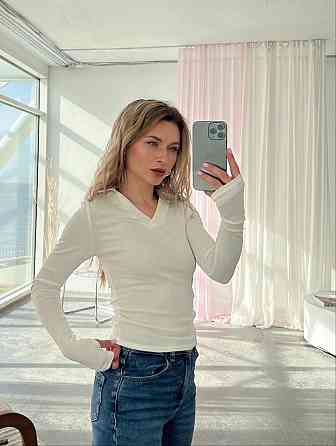 Стильний жіночий лонгслів "поло" з коміром Білий, 46/48 Одеса