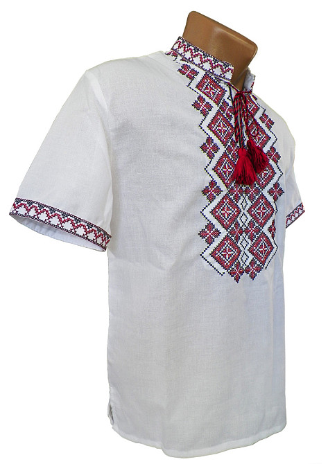 Чоловіча сорочка-вишиванка в святковому стилі на білому полотні короткий рукав Київ - фото 1