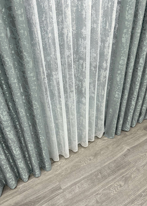Комплект штор VR-Textil Льон Мармур 150х270 2шт і Тюль 600х270 1264ш-1400т Сірий з білим 71-134/5 Київ - фото 8