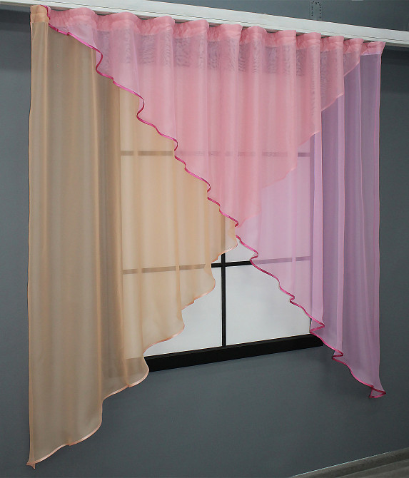 Кухонна фіранка VR-Textil № 053к персиковий з рожевим 280х170 см (50-150) Київ - фото 2