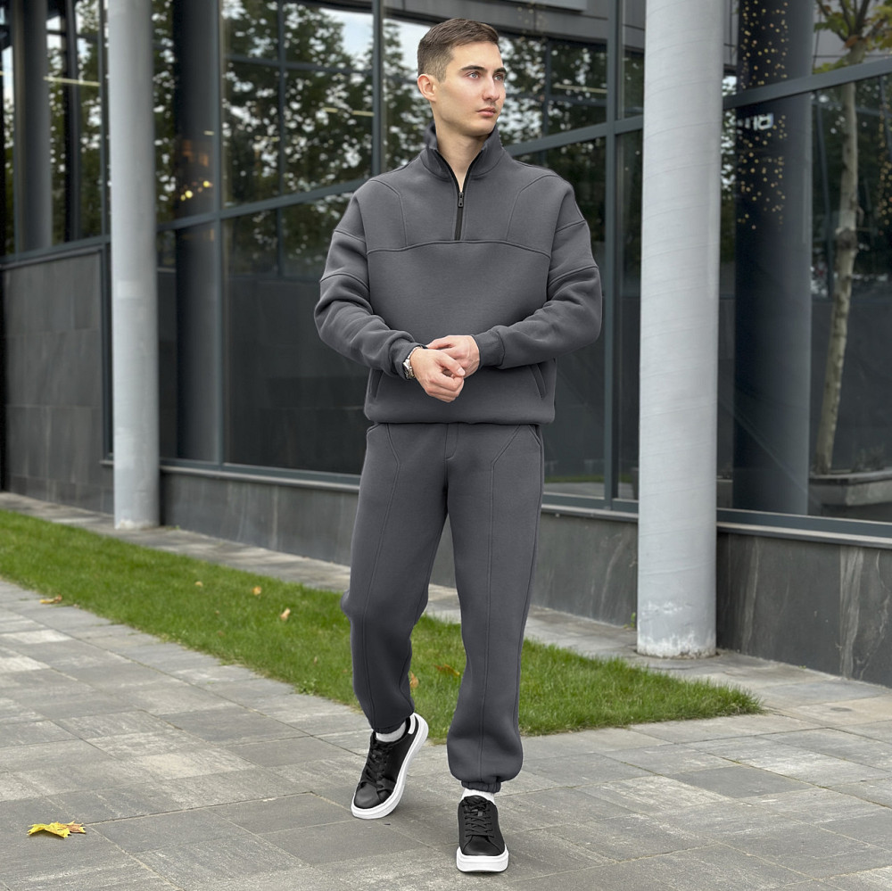 Спортивний костюм оверсайз чоловічий Pobedov Grand теплий зимовий кофта та штани на манжетах темно-сірий 2XL Одеса - фото 2