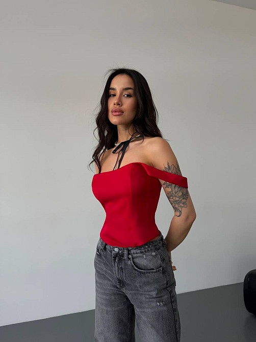 Жіночий стильний романтичний корсет із подвійним матеріалом костюмка Lux Червоний, 42 Одеса - фото 1