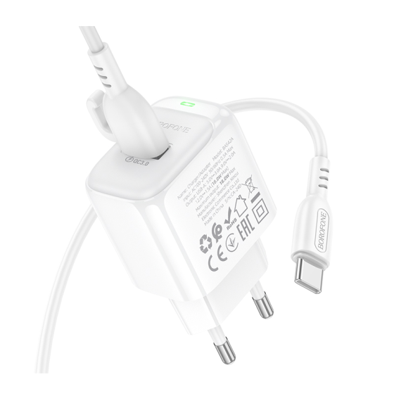 Сетевое зарядное устройство с кабелем BOROFONE BAS42A Potential single-port QC3.0 charger set(Type-C) 18W White Одесса