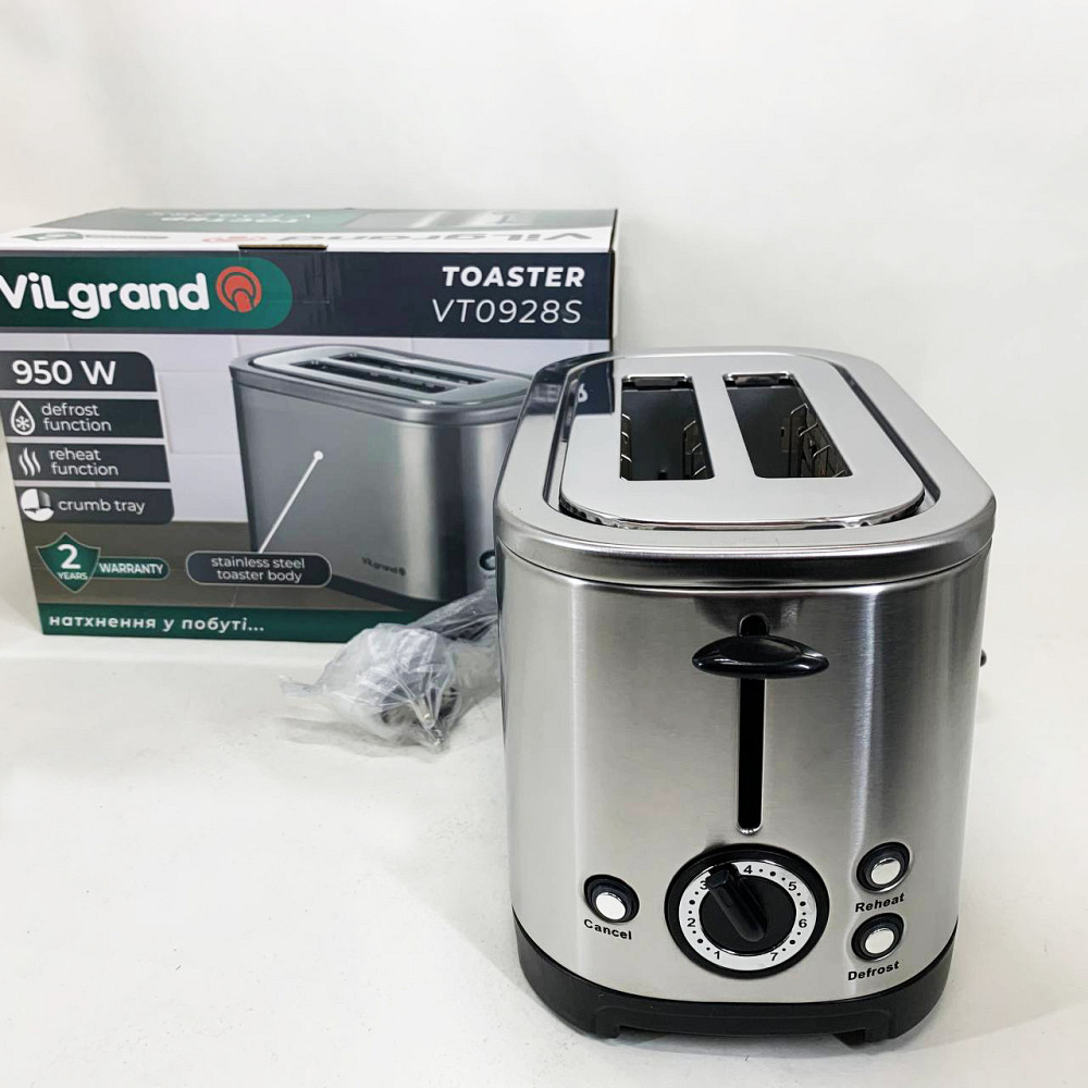 Тостер на 2 ломтика с терморегулятором ViLgrand VT0928S 950 Вт, Бюджетный тостер на кухню YC-83 Львов - изображение 12