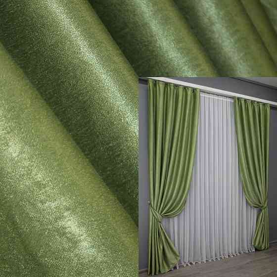 Комплект готових штор VR-Textil Льон Парма № 1377ш Світло-оливковий 100х275 см 2 шт (31-285) Київ