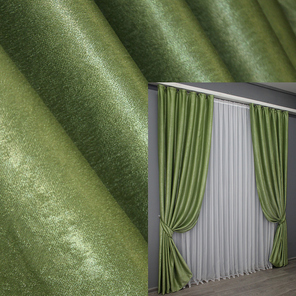 Комплект готових штор VR-Textil Льон Парма № 1377ш Світло-оливковий 100х275 см 2 шт (31-285) Київ - фото 1