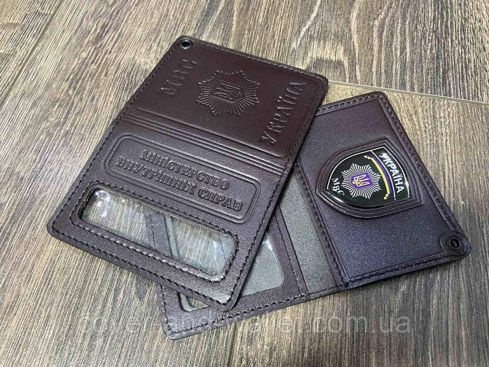 Шкіряна обкладинка на посвідчення "МВД" (Міністерство внутрішніх справ) із шевроном Київ - фото 3