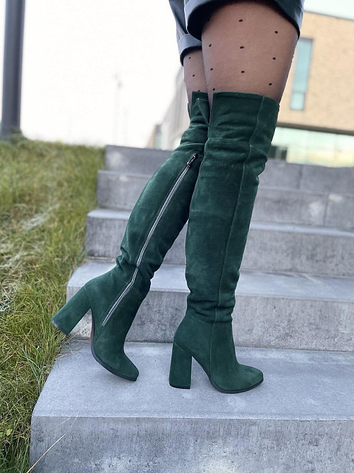 Nivelle Жіночі ботфорти демісезонні замшеві на підборах 5154/48 темно-зелені / Чоботи весна-осі Коломия - фото 9