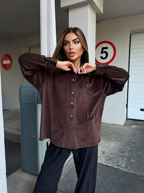 Женский прогулочный костюм двойка: рубашка + штаны палаццо турецкий велюр спорт Шоколад, 42/44 Одесса - изображение 8