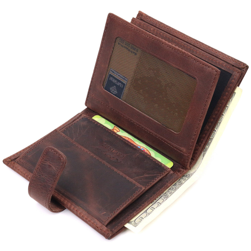 Небольшой мужской кошелек в винтажной коже KARYA 21387 Коричневый Киев - изображение 8