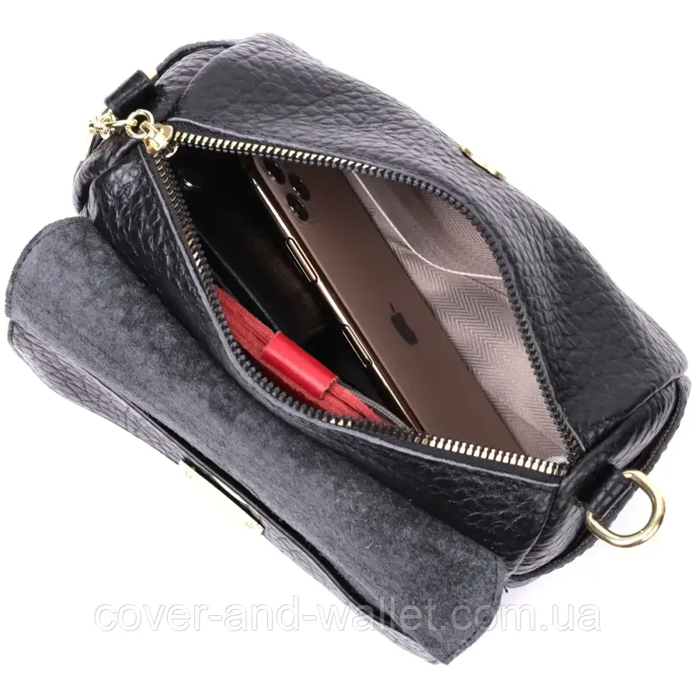 Компактна жіноча шкіряна сумка чорного кольору Київ - фото 5