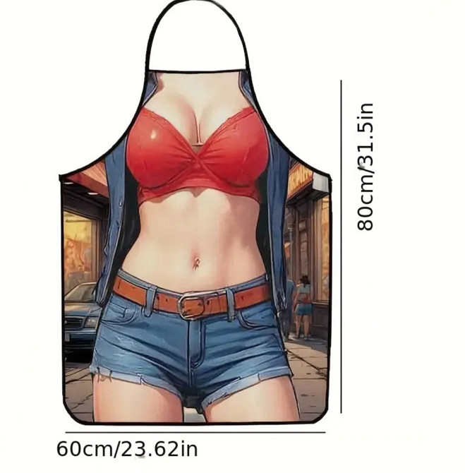 Фартух прикольний дівчина в джинсових шортах 80 на 60 см різнобарвний Київ - фото 4