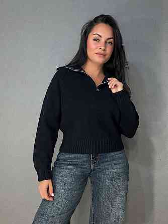 Светр жіночий A-N 1780 з коміром на блискавці оверсайз one size, чорний, one size Київ