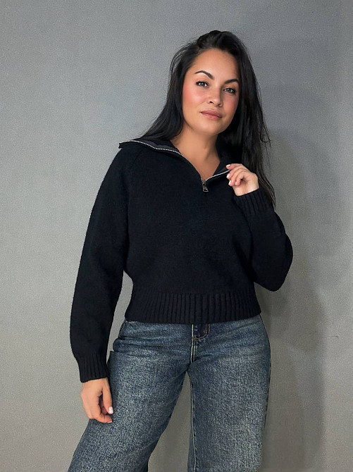 Светр жіночий A-N 1780 з коміром на блискавці оверсайз one size, чорний, one size Київ - фото 3