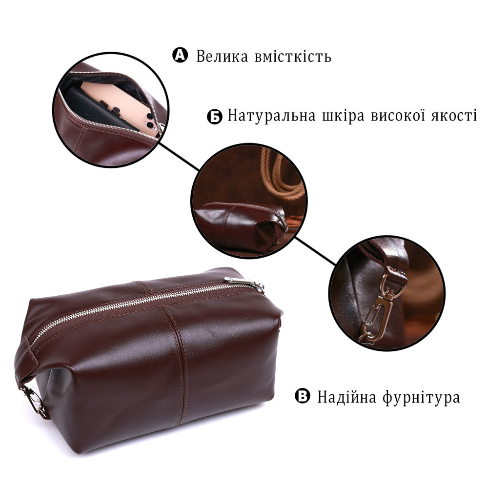Шкіряна глянсова косметичка Коричневий (SHVIGEL) Київ - фото 8