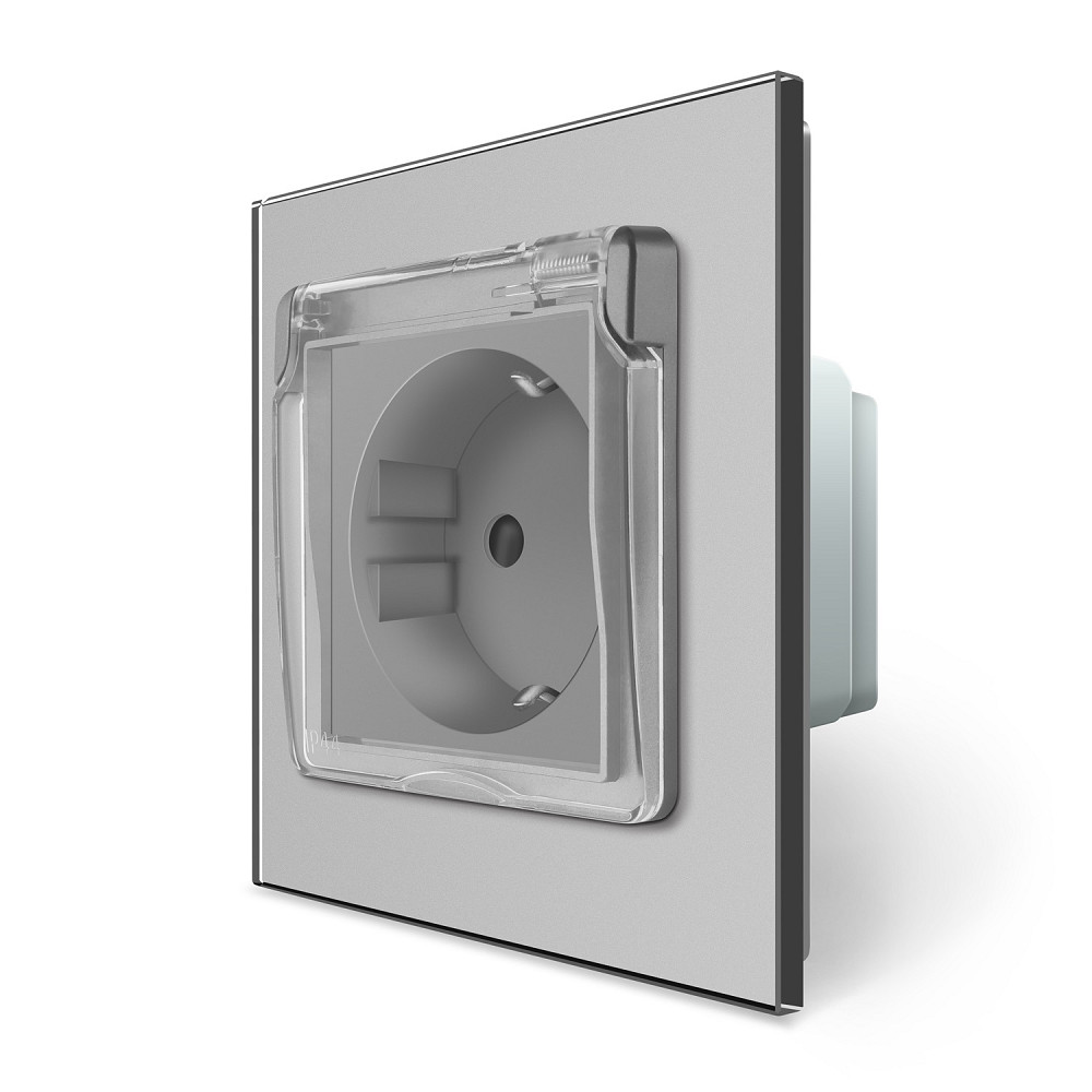 LIVOLO Електрична розетка вологозахисна з кришкою IP44 з заземленням, LIVOLO, сіра, скляна рамк Коломия - фото 10