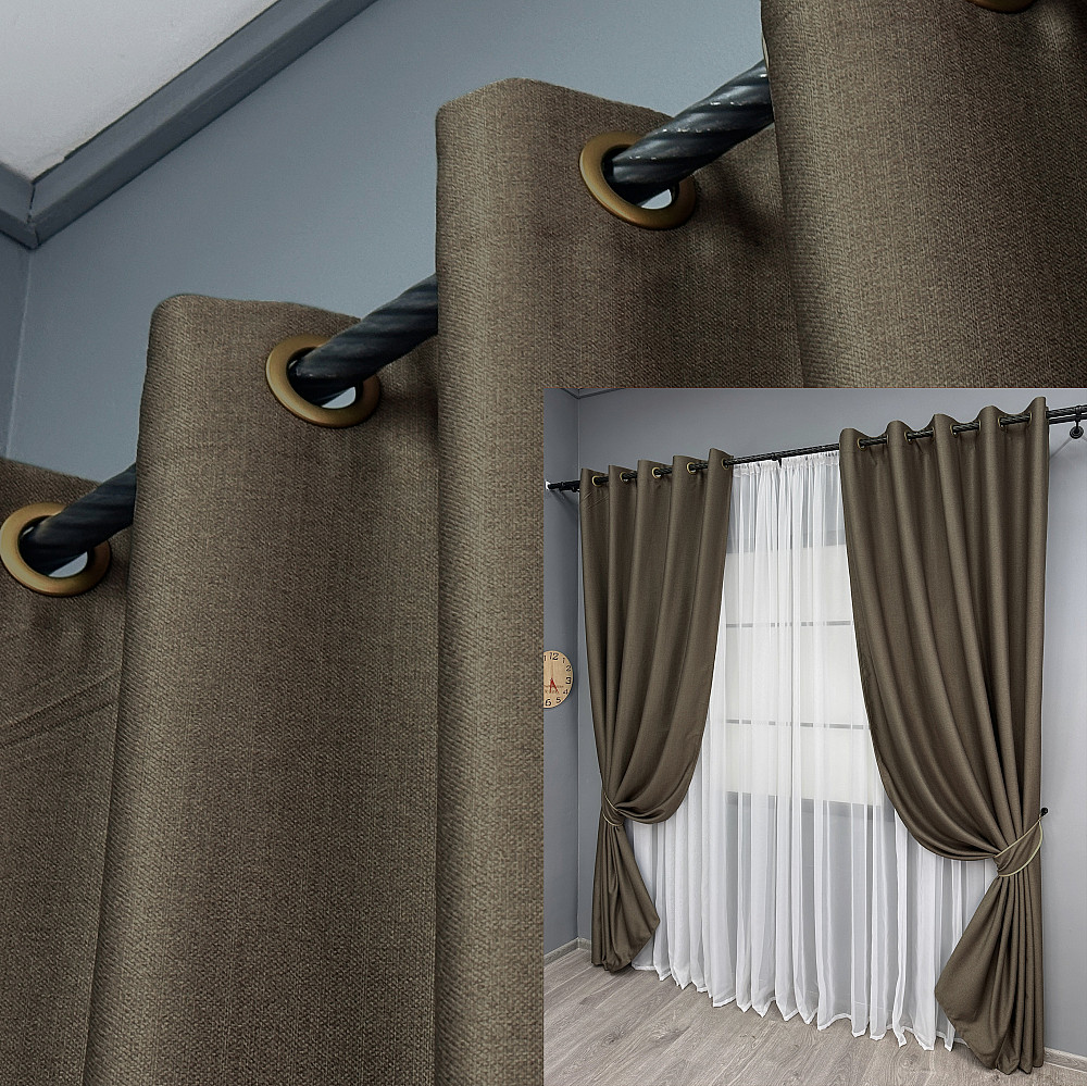Комплект штор на люверсах VR-Textil Шеніл однотонний № 1591ш Кавовий 150х250 см 2 шт (37-0249) Київ - фото 1