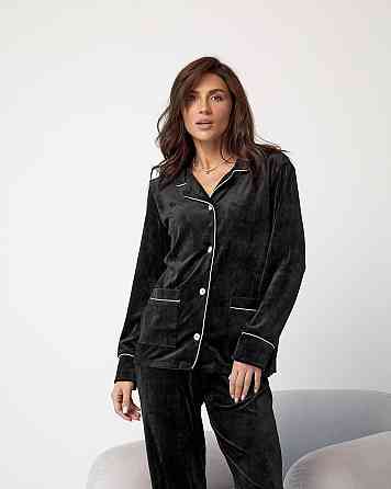 Костюм из плюшевого велюра на пуговицах с двумя карманами Черный XL Харьков