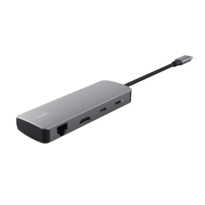 Концентратор Trust USB-C 8-in1 1xUSB-А 3.2/USB-A 2.0/2xUSB-С/HDMI/Ehernet/SD/microSD aluminium 0.15m grey (25672_TRUST) Винница - изображение 4