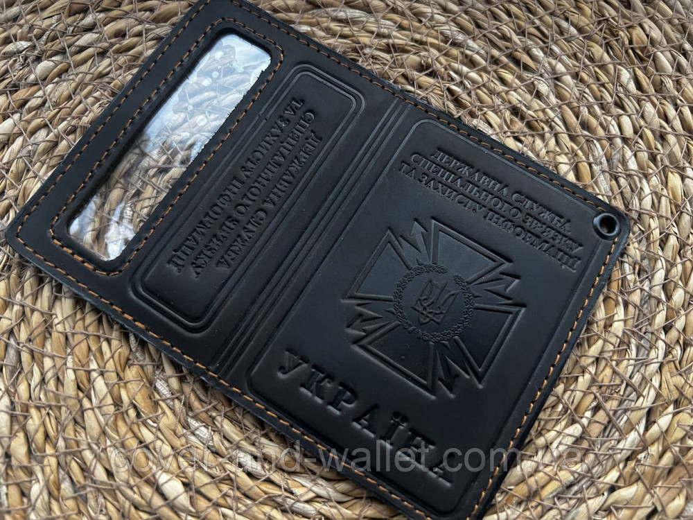Обкладинка ДССЗЗІ (держспецзв'язок) з пластиковим шевроном із вінтажної шкіри Київ - фото 3