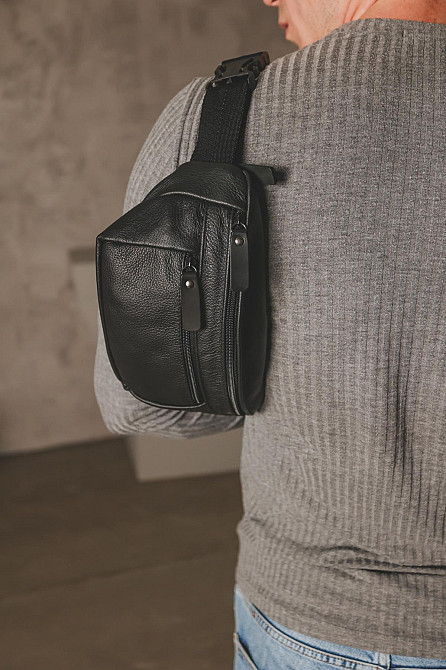 Чоловіча сумка-бананка на пояс з натуральної шкіри SL007 (Чорна) Суми - фото 10