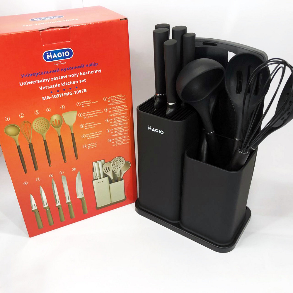 Набір кухонного начиння на підставці Magio MG-1097B, Силіконовий набір для кухні кухарського FV-55 Львів - фото 5