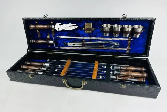 Набори шампурів, Набір шампурів у шкіряному кейсі VIP 7 Шампури, вертіла Тернопіль