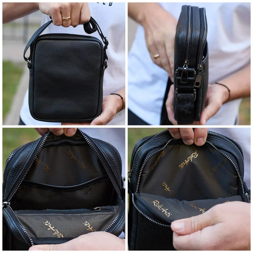 Шкіряний чоловічий месенджер чорний чоловічий Месенджер З Натуральної шкіри Київ - фото 8