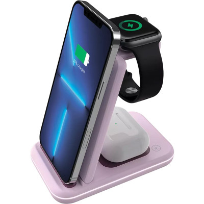 Зарядний пристрій Canyon WS-304 Foldable 3in1 Wireless charger Iced Pink (CNS-WCS304IP) Вінниця - фото 8