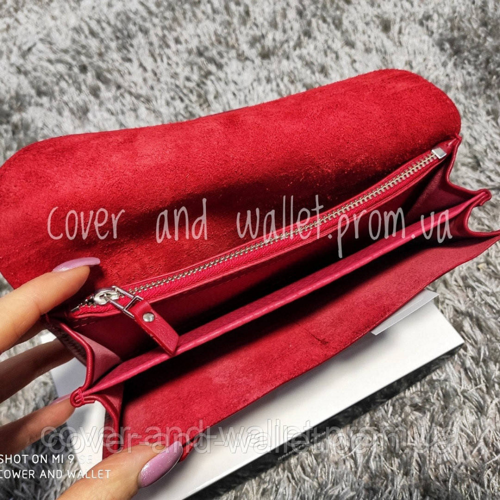 Модний жіночий червоний гаманець з італійської шкіри Grande Pelle Festa Київ - фото 5
