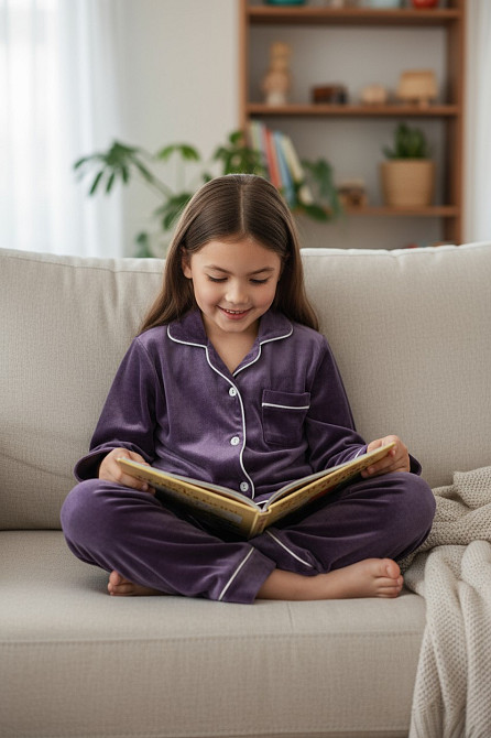 Дитяча велюрова тепла піжама дві кишені Ліловий б/к 134-140 Харків - фото 2