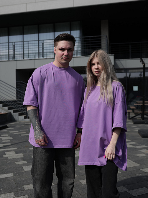 Парные футболки оверсайз(oversize) для мужа и жены, для влюбленных пар SANE фуксия Одесса - изображение 5
