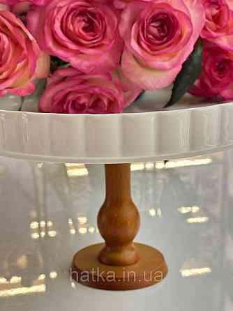 Тортівниця підставка для торта на ніжці «White kitchen» 27*16 см кераміка+дерево 8030-324 Київ