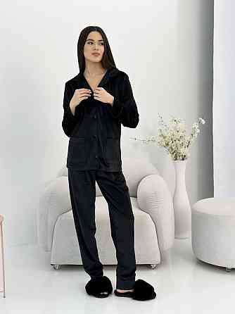 Костюм из плюшевого велюра на пуговицах с двумя карманами XXL Черный Харьков