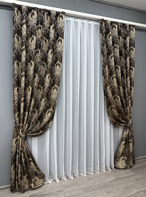 Комплект готових штор VR-Textil Парча № 1774ш Венге з бежевим 155х290 см 2 шт (33-0738) Київ - фото 3