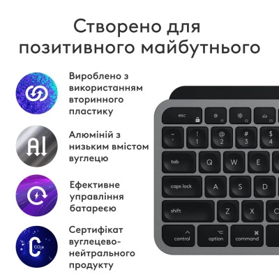 Клавиатура Logitech MX Keys S для MAC Bluetooth/Wireless UA Space Grey (920-011637) Винница - изображение 8