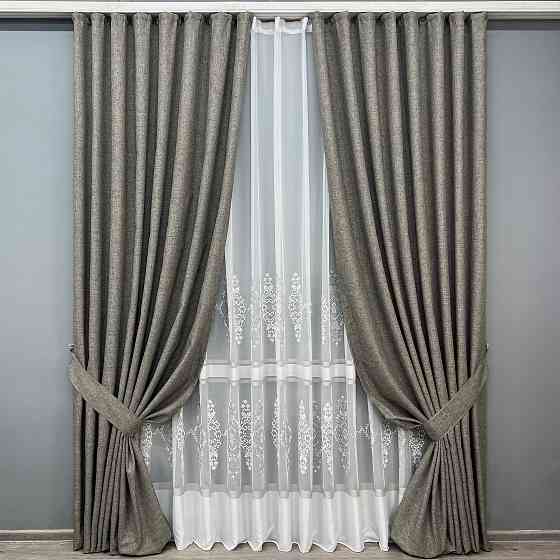Комплект штор VR-Textil Лен ALORA-TON 200х270 2шт и Тюль 500х270 1871ш-1701т Серый с белым 71-202/6 Киев