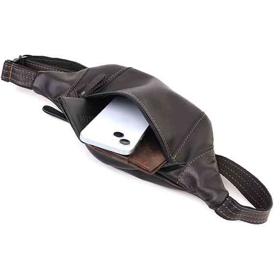 Мужская сумка-бананка из натуральной гладкой кожи Черный (SHVIGEL) Киев