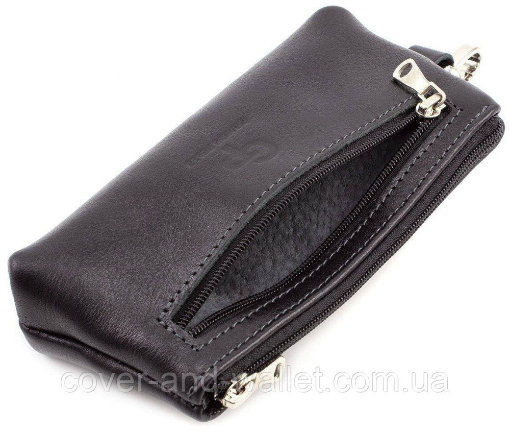 Большая кожаная ключница на два отделения Grande Pelle Borsetta (черная) Киев - изображение 6