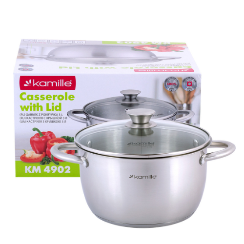 Каструля нержавіюча сталь 3л з кришкою порожнисті ручки 4902 KAMILLE Житомир