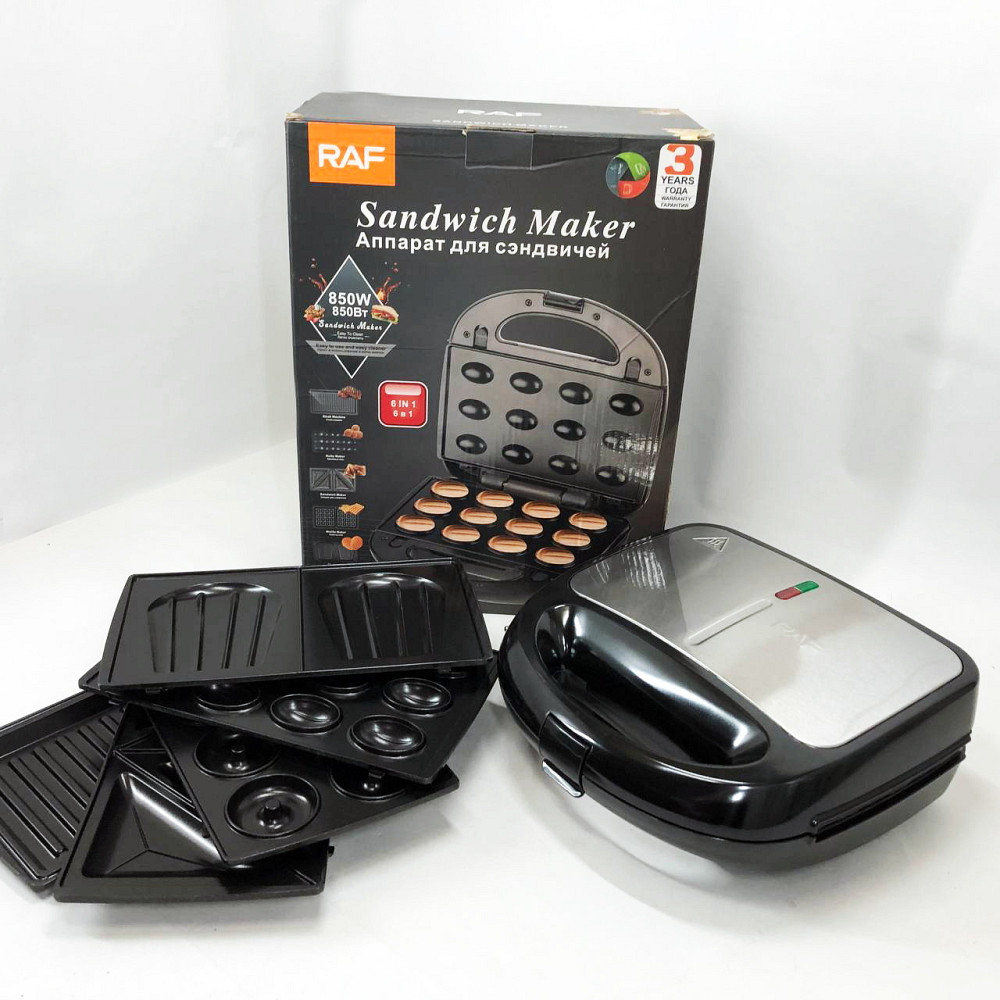 Бутербродниця зі змінними формами RAF R.541 6 в 1 850 Вт, Вафельниця зі змінними панелями гриль YL-13 Львів - фото 11