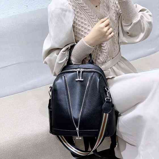 Рюкзак жіночий шкіряний з ременем 22х28х11, наплічна сумочка для дівчини студентки, чорна Київ
