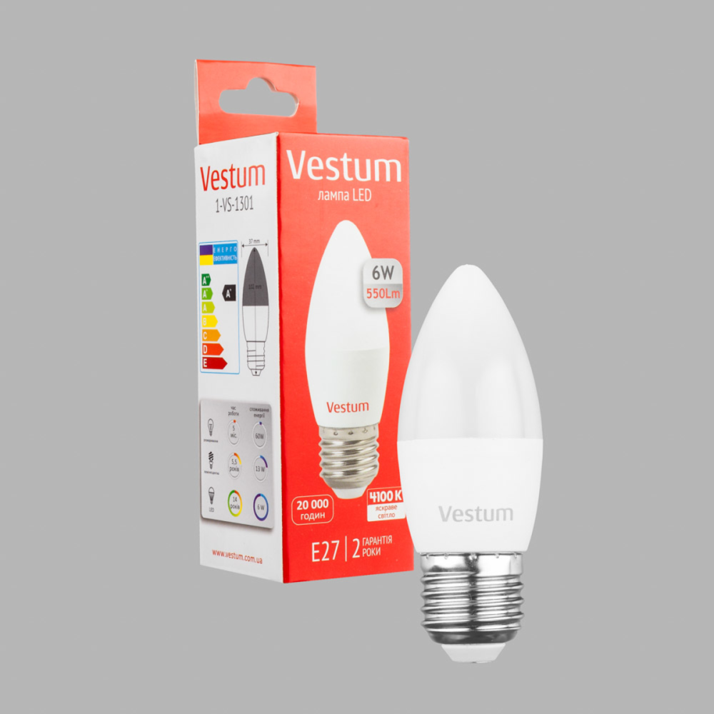 Світлодіодна лампочка свічка E27 6W 4100K Vestum Київ - фото 5