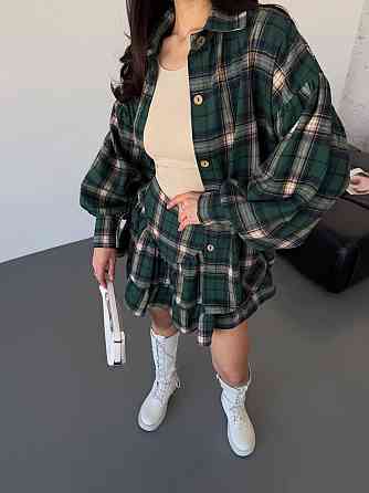 Жіночий стильний костюм двійка: сорочка і спідниця в клітинку тіар Одеса