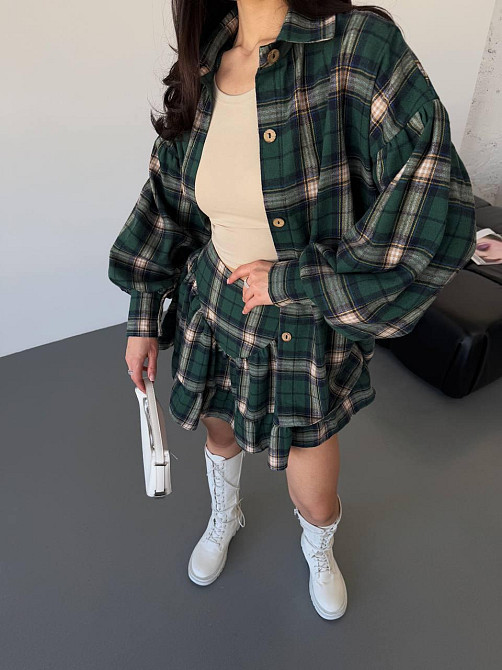 Жіночий стильний костюм двійка: сорочка і спідниця в клітинку тіар Одеса - фото 5