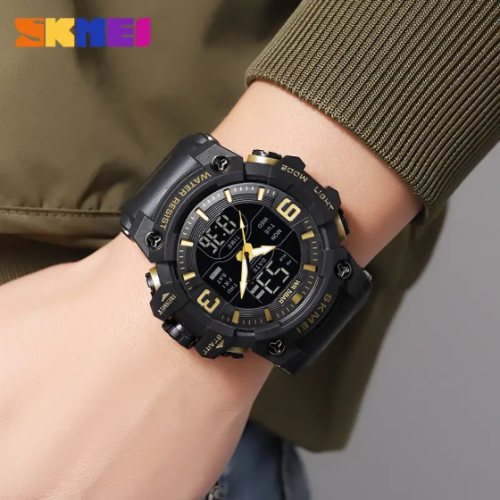Часы мужские наручные спортивные Skmei 2222 (Черный с золотом) Киев